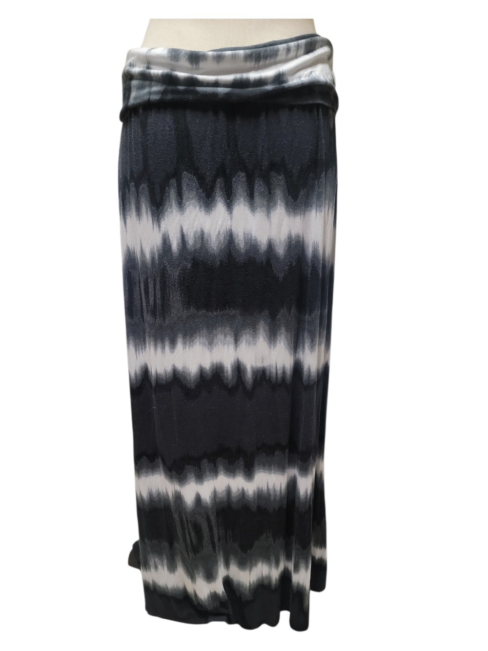 a.n.a Black and White Tie-Dye Maxi Skirt with Foldover Waist